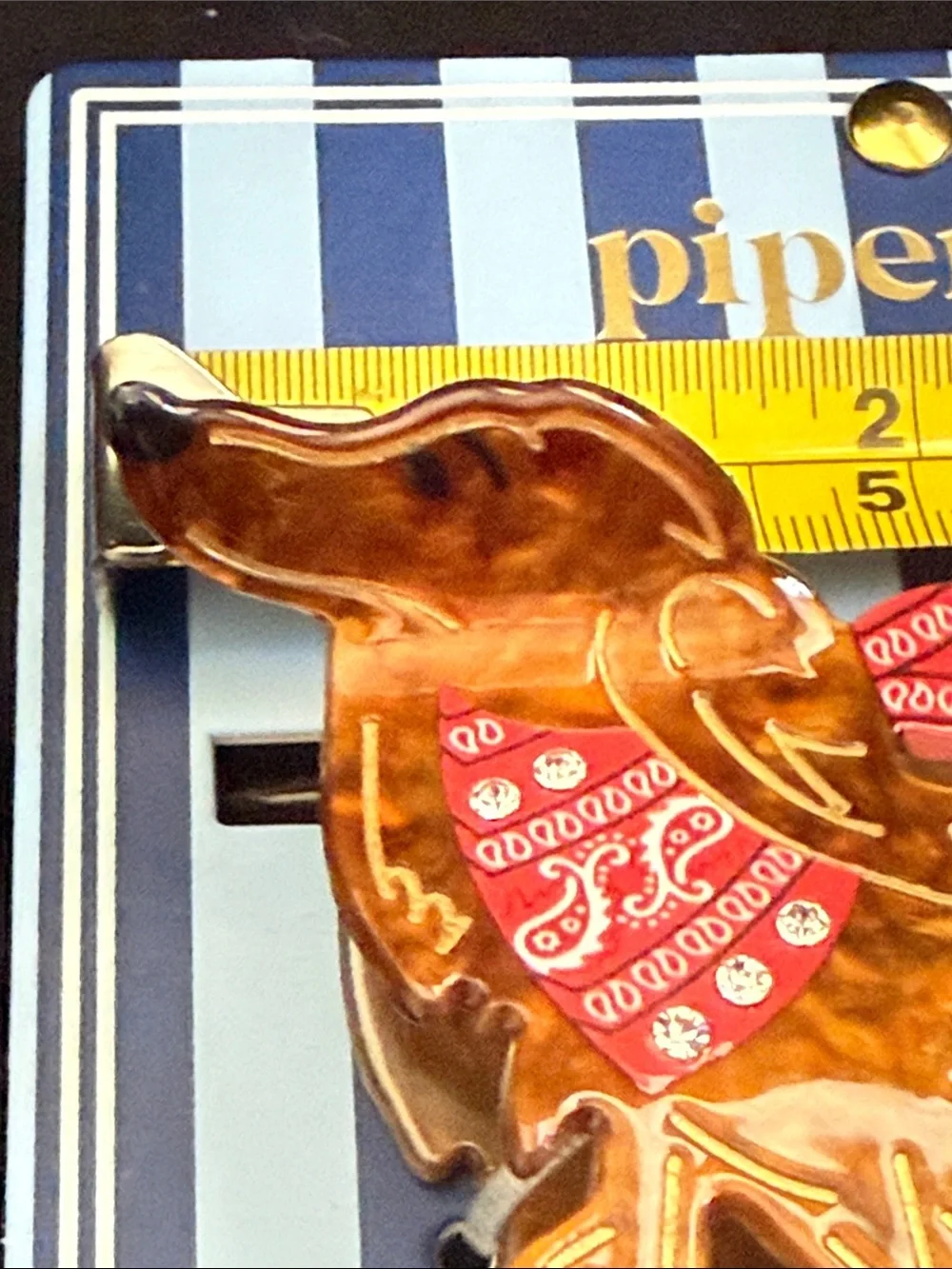 Adorable Piper K Brown Dachshund Hair Clip with Red Bandana